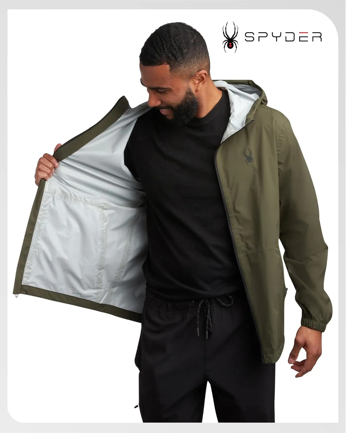 Spyder Mens Rain Jacket - Waterproof Lightweight Hooded Windbreaker, Outerwear Jacket for Golf, Hiking and Outdoor (S-XL)
