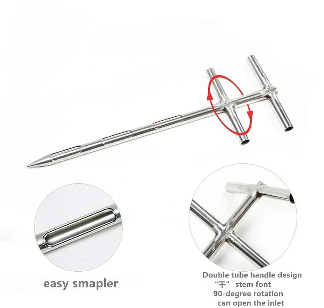 Stainless Steel Grains Powder Sampler Probe Rotary Handle Granule Solid Sack Bag Sampling Thief Double Tubes 3 Slots (Section Sampler, 32mmx 1.5m /1.3X 59inch)