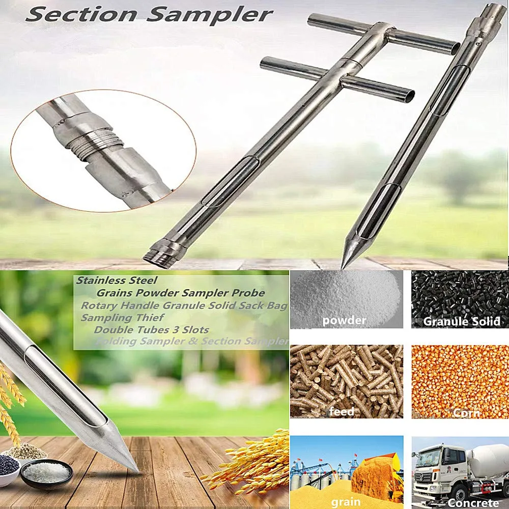 Stainless Steel Grains Powder Sampler Probe Rotary Handle Granule Solid Sack Bag Sampling Thief Double Tubes 3 Slots (Section Sampler, 32mmx 1.5m /1.3X 59inch)
