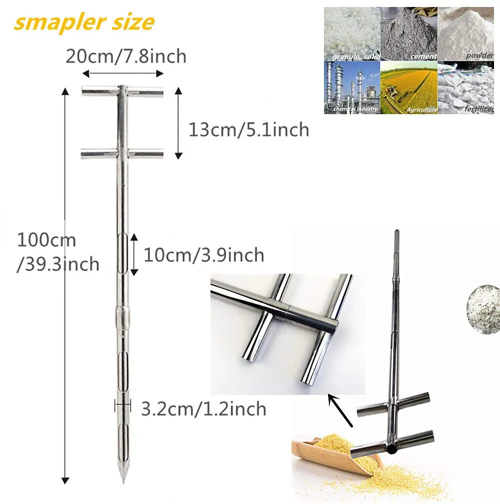 Stainless Steel Grains Powder Sampler Probe Rotary Handle Granule Solid Sack Bag Sampling Thief Double Tubes 3 Slots (Section Sampler, 32mmx 1.5m /1.3X 59inch)