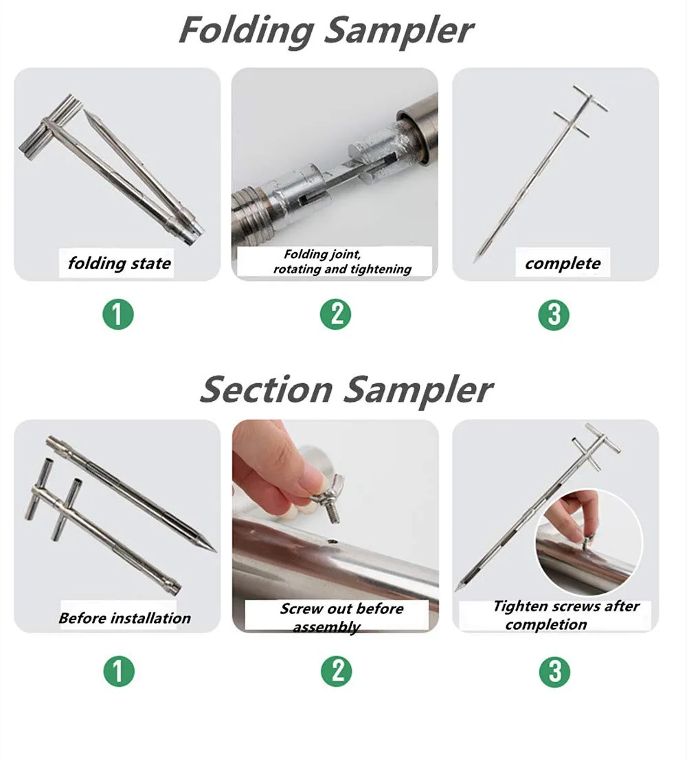 Stainless Steel Grains Powder Sampler Probe Rotary Handle Granule Solid Sack Bag Sampling Thief Double Tubes 3 Slots (Section Sampler, 32mmx 1.5m /1.3X 59inch)