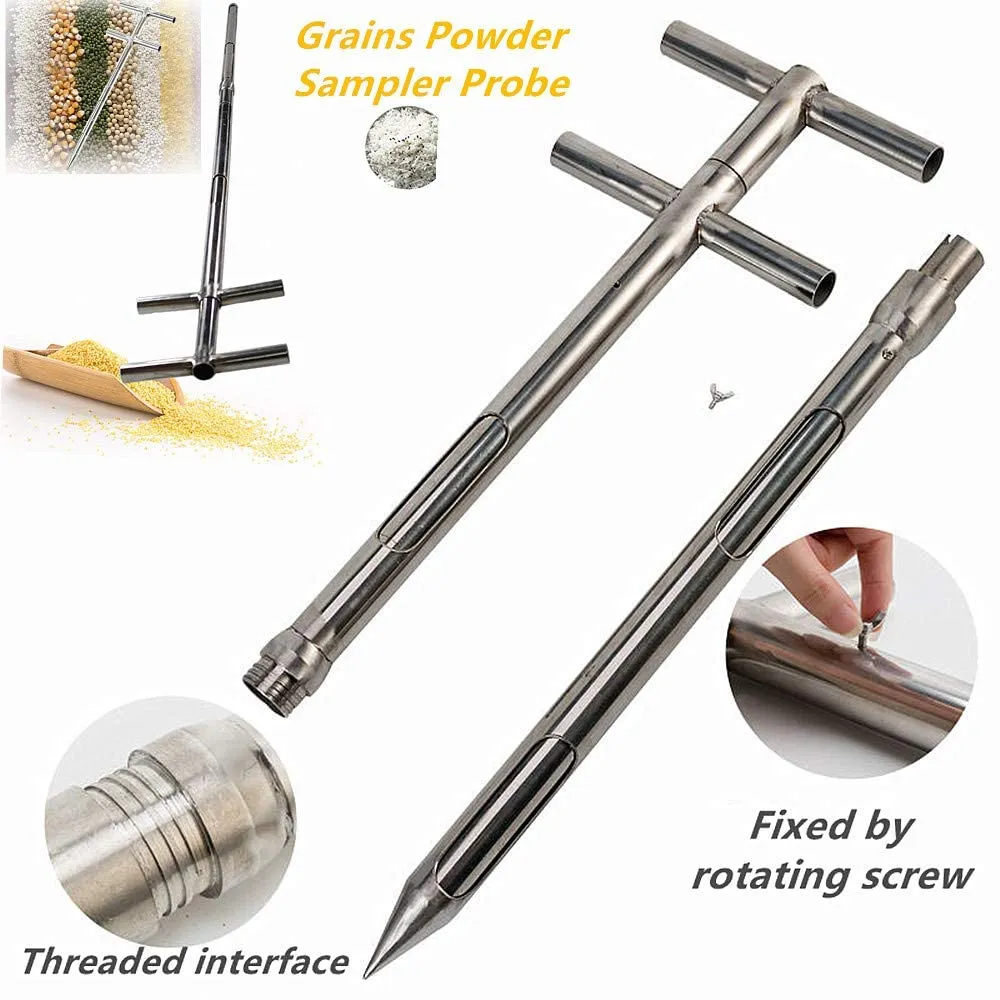 Stainless Steel Grains Powder Sampler Probe Rotary Handle Granule Solid Sack Bag Sampling Thief Double Tubes 3 Slots (Section Sampler, 32mmx 1.5m /1.3X 59inch)