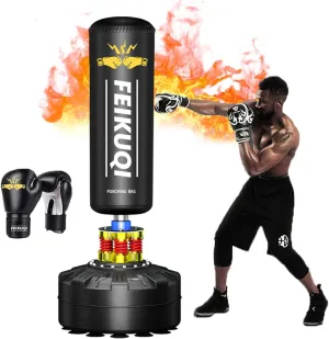Standing Punching Bag for Adults, Feikuqi 205lbs Heavy Bag for Boxing, Shock Absorber, Suction Cup Base, Stand Up Punching Bag Adult, Standing Kickboxing Bag for Home Office Gym
