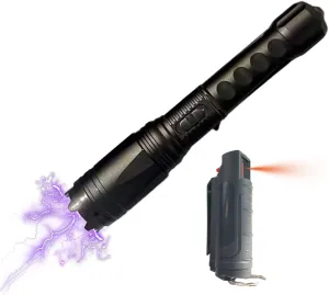 Stun Gun Flashlight and Pepper Spray Combo for Self Defense Rechargeable LED Safety Kit with Keychain Clip Spray for Men Outdoor Protection Use