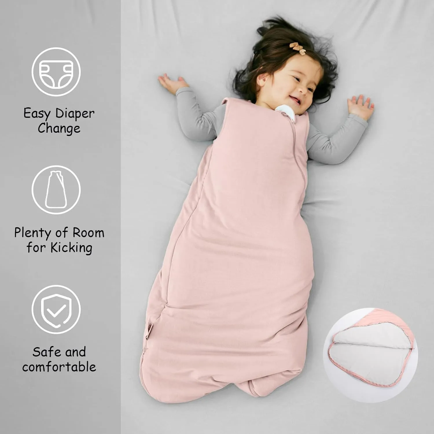 Supersoft Rayon Made from Bamboo Sleep Sack 18-24 Months 1.0 Tog Toddler Sleep Sack 2t Baby Wearable Blanket with 2-Way Zipper Unisex Sleeping Bag for Babies All-year-around (2 Pack) Pink & Gray