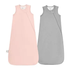 Supersoft Rayon Made from Bamboo Sleep Sack 18-24 Months 1.0 Tog Toddler Sleep Sack 2t Baby Wearable Blanket with 2-Way Zipper Unisex Sleeping Bag for Babies All-year-around (2 Pack) Pink & Gray