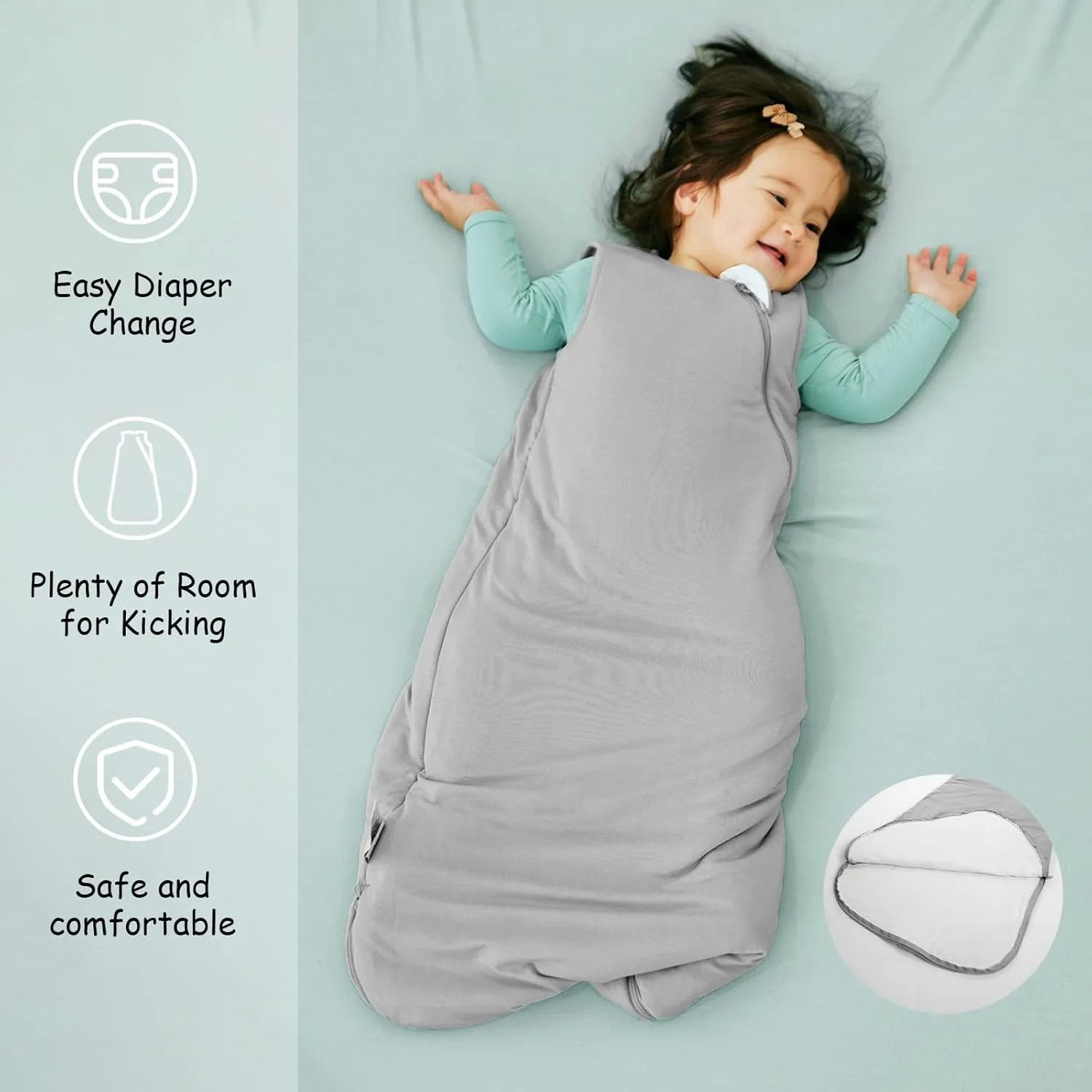 Supersoft Rayon Made from Bamboo Sleep Sack 18-24 Months 1.0 Tog Toddler Sleep Sack 2t Baby Wearable Blanket with 2-Way Zipper Unisex Sleeping Bag for Babies All-year-around - Gray