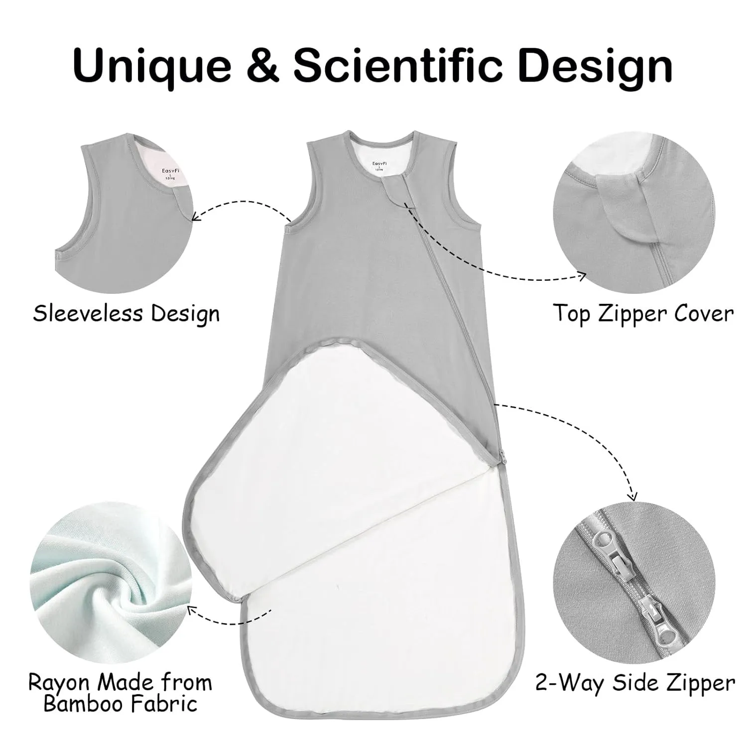 Supersoft Rayon Made from Bamboo Sleep Sack 18-24 Months 1.0 Tog Toddler Sleep Sack 2t Baby Wearable Blanket with 2-Way Zipper Unisex Sleeping Bag for Babies All-year-around - Gray