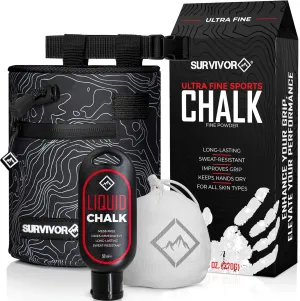 SURVIVOR Chalk Bag   Chalk Ball   Liquid Chalk   370g Ultra Fine Climbing Chalk Powder Bundle