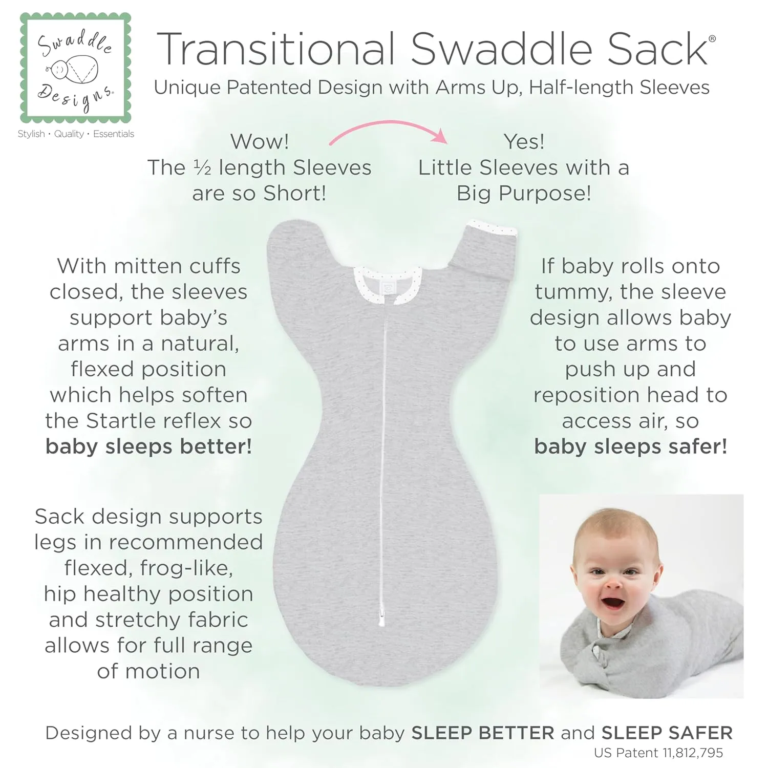 SwaddleDesigns Transitional Swaddle Sack, Arms Up Half-Length Sleeves & Mitten Cuffs, Swaddle for Newborn Transition to Baby Sleep Sack Wearable Blanket, 3-6mo, 14-21 lb, Watercolor Peachy Pink Floral