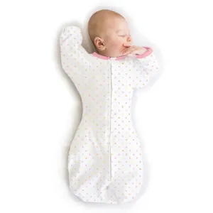 SwaddleDesigns Transitional Swaddle Sack, Arms Up Half-Length Sleeves & Mitten Cuffs, Swaddle for Newborn Transition to Baby Sleep Sack Wearable Blanket, Med, 3-6 month, 14-21 lb, Pink Tiny Triangles
