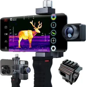 T2 Pro iOS Thermal Monocular, Hunting Night Vision Scope for iPhone Lightning, Detect Deer at 1579 Yards, Thermal Camera for Outdoor, 15X Zoom, 13mm Lens, Tactical Handle and Scope Mount - iOS