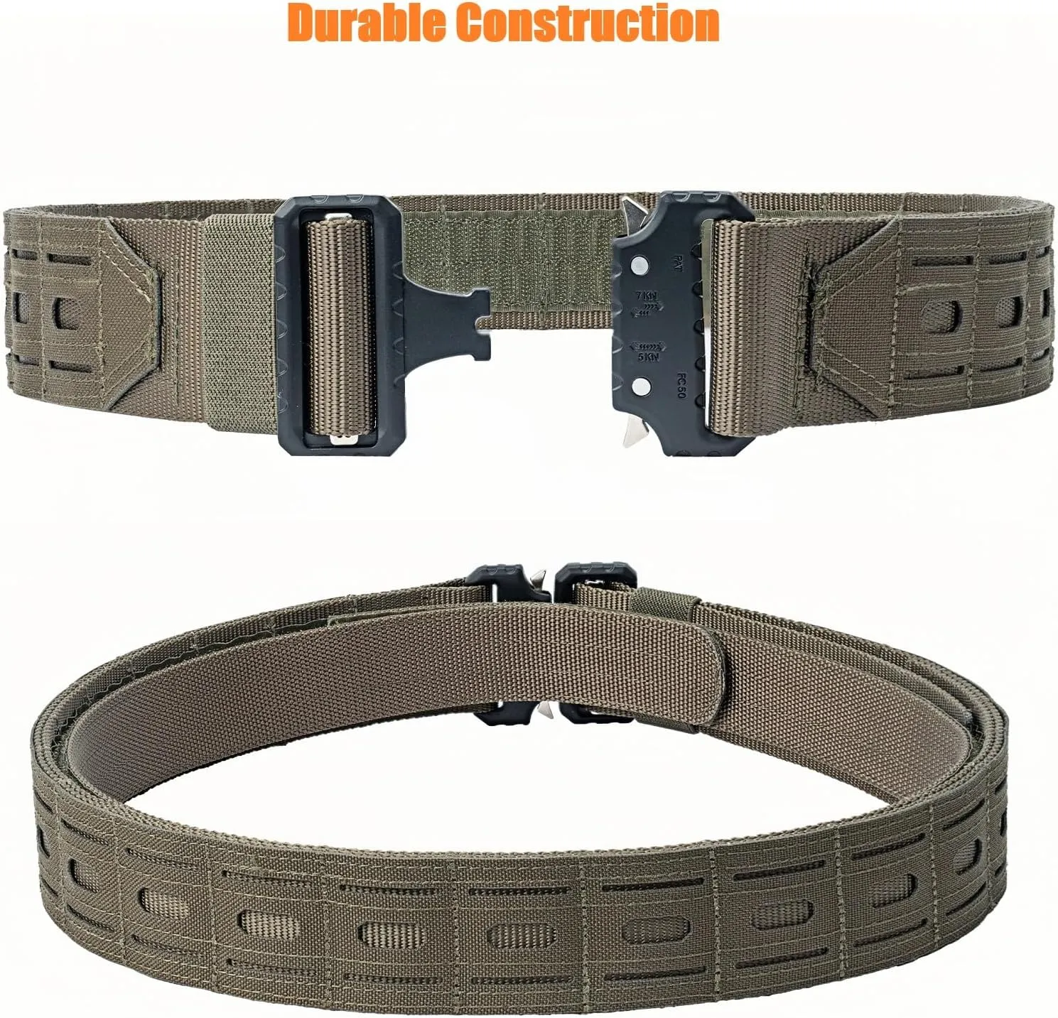 Tactical Battle Belt 2" Quick Release MOLLE Combat Range Belt with 2 1/3" Back Pad 1.5" Underbelt