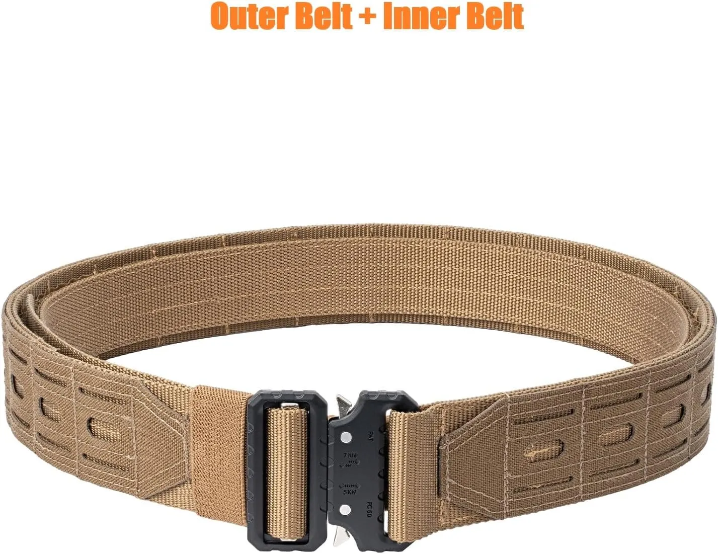 Tactical Battle Belt 2" Quick Release MOLLE Combat Range Belt with 2 1/3" Back Pad 1.5" Underbelt