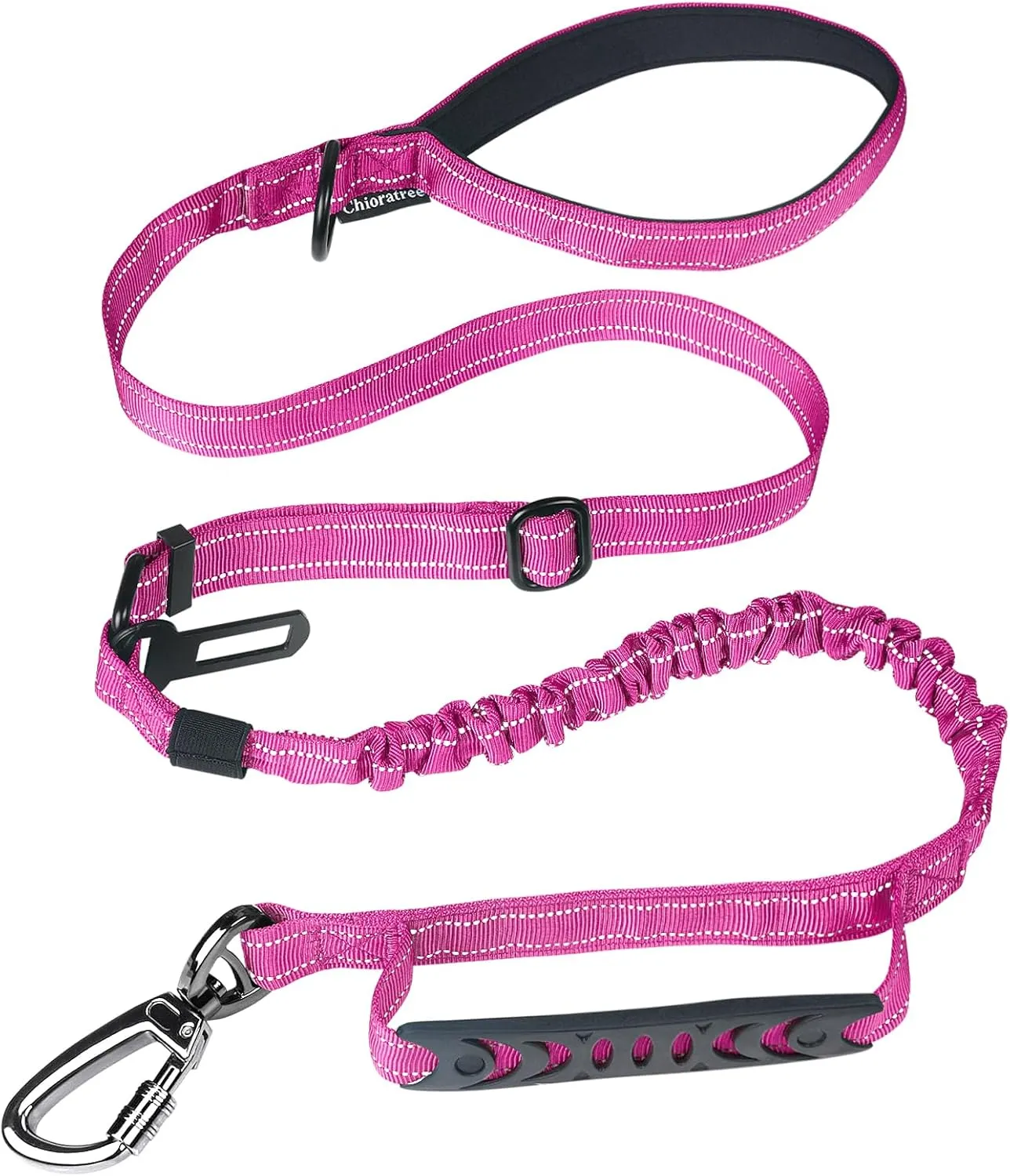 Tactical Dog Leash Heavy Duty, 4-6FT Shock Absorbing Bungee Dog Leash, Reflective Military Strong No Pull Dog Leash with 2 Padded Handle and Car Seatbelt for Medium Large Dogs, Pink