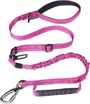 Tactical Dog Leash Heavy Duty, 4-6FT Shock Absorbing Bungee Dog Leash, Reflective Military Strong No Pull Dog Leash with 2 Padded Handle and Car Seatbelt for Medium Large Dogs, Pink