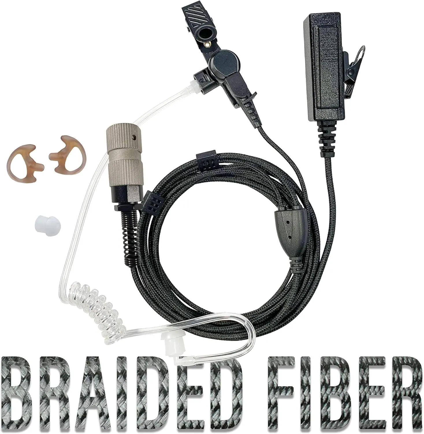 Tactical Mic & Earpiece Braided Fiber Kit - Compatible w/Harris/Thales/Tri- PRC, Falcon Series, MBITR Series, (U229/U329 Connector)