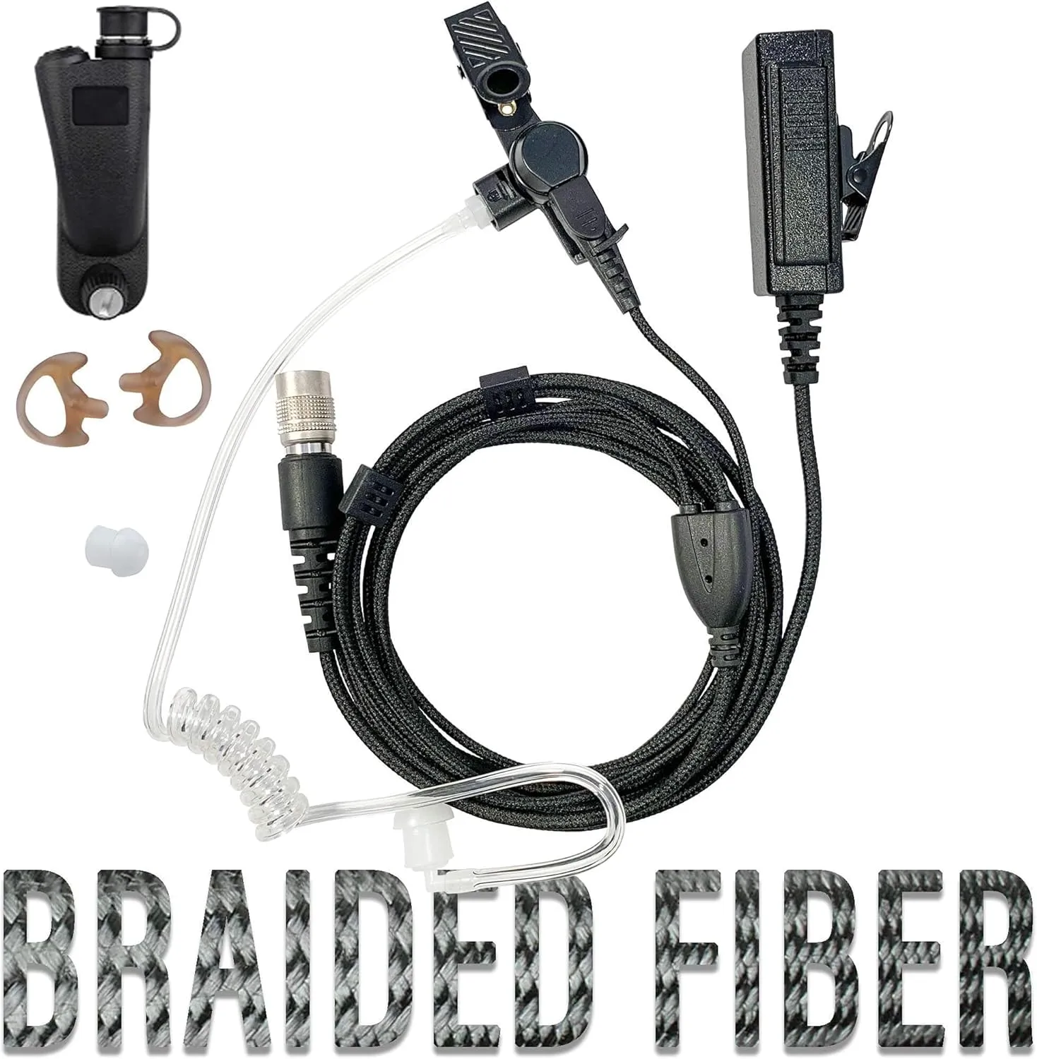 Tactical Mic & Earpiece Braided Fiber Kit - Quick Disconnect Compatible with Motorola: APX (Apex) Series, XPR Series, SRX2200, & More