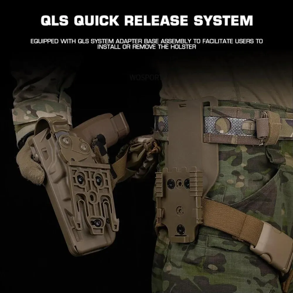 Tactical P320 Holster MK-17/18 Series Hunting Military Combat Pistol Holster Adapted Q.LS System Thigh Strap Kit Airsoft Holster (Tan)