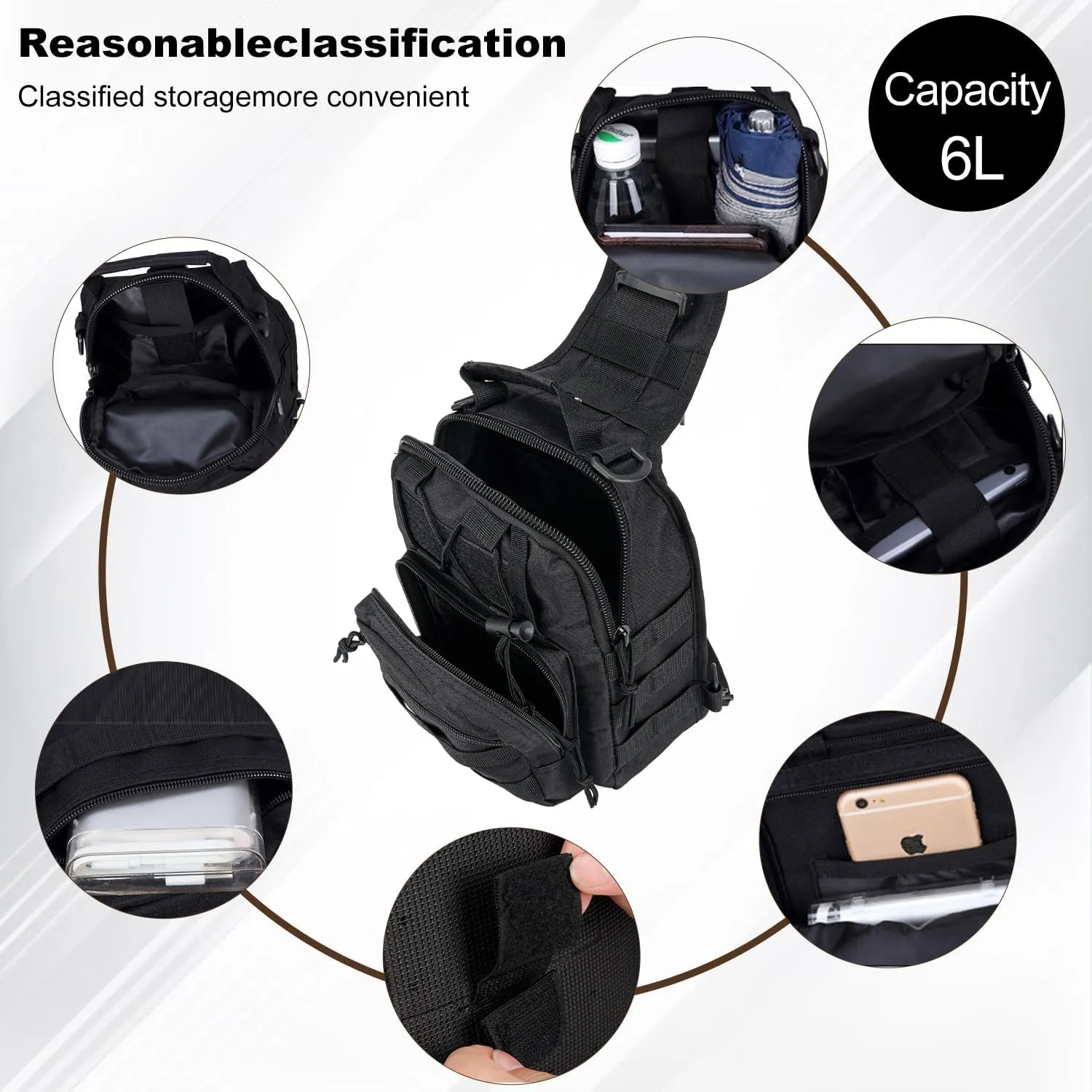 Tactical Shoulder Sling Bag Small Outdoor Military Sport Bag Pack Sling Shoulder Backpack Tactical Bag for Men Every Day Carry, Traveling, Trekking, Camping - Black