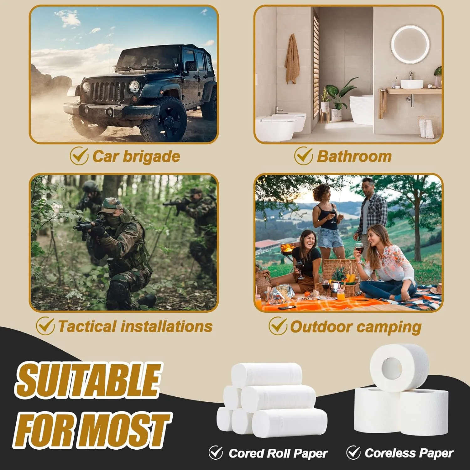Tactical Toilet Paper Cover Waterproof Cat Proof Towel Holder Roll Paper Case Cover Portable and Foldable Paper Storage Bag with Molle Mount Webbing for Car Camping Outdoor Tent Travel