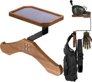 Tactical Vest Hanger- Solid Wood Tactical Gear Rack with Top Wooden Holder Tray for Walkie-Talkie,Earmuffs - Multifunction Tactical Gear Wall Mount for Motorcycle Football Skating Gear