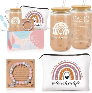 Teacher Gifts for Women– Funny Coffee can glass cup & make up Bag Set