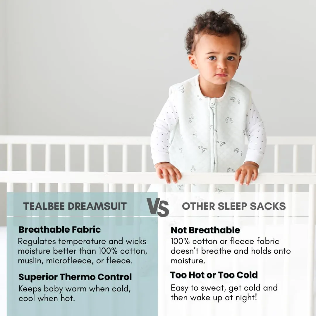 Tealbee DREAMSUIT: Toddler Sleep Sack with Feet 12-18 months, 18-24 months - 0.8 TOG Lightweight Baby Wearable Blanket for Walkers - Rayon made from Bamboo, Organic Cotton Sleeping Bag - Croissant