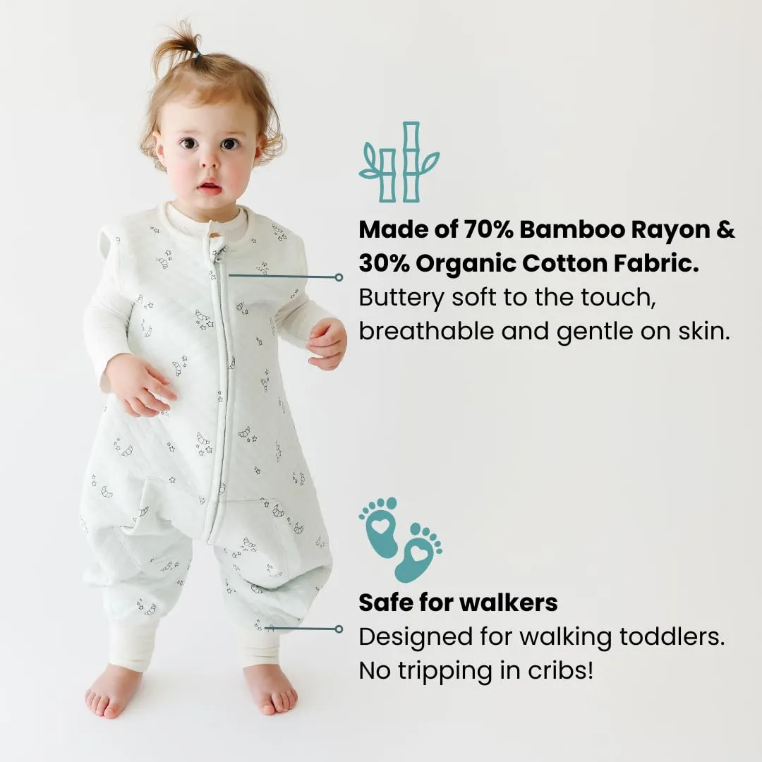 Tealbee DREAMSUIT: Toddler Sleep Sack with Feet 12-18 months, 18-24 months - 0.8 TOG Lightweight Baby Wearable Blanket for Walkers - Rayon made from Bamboo, Organic Cotton Sleeping Bag - Croissant