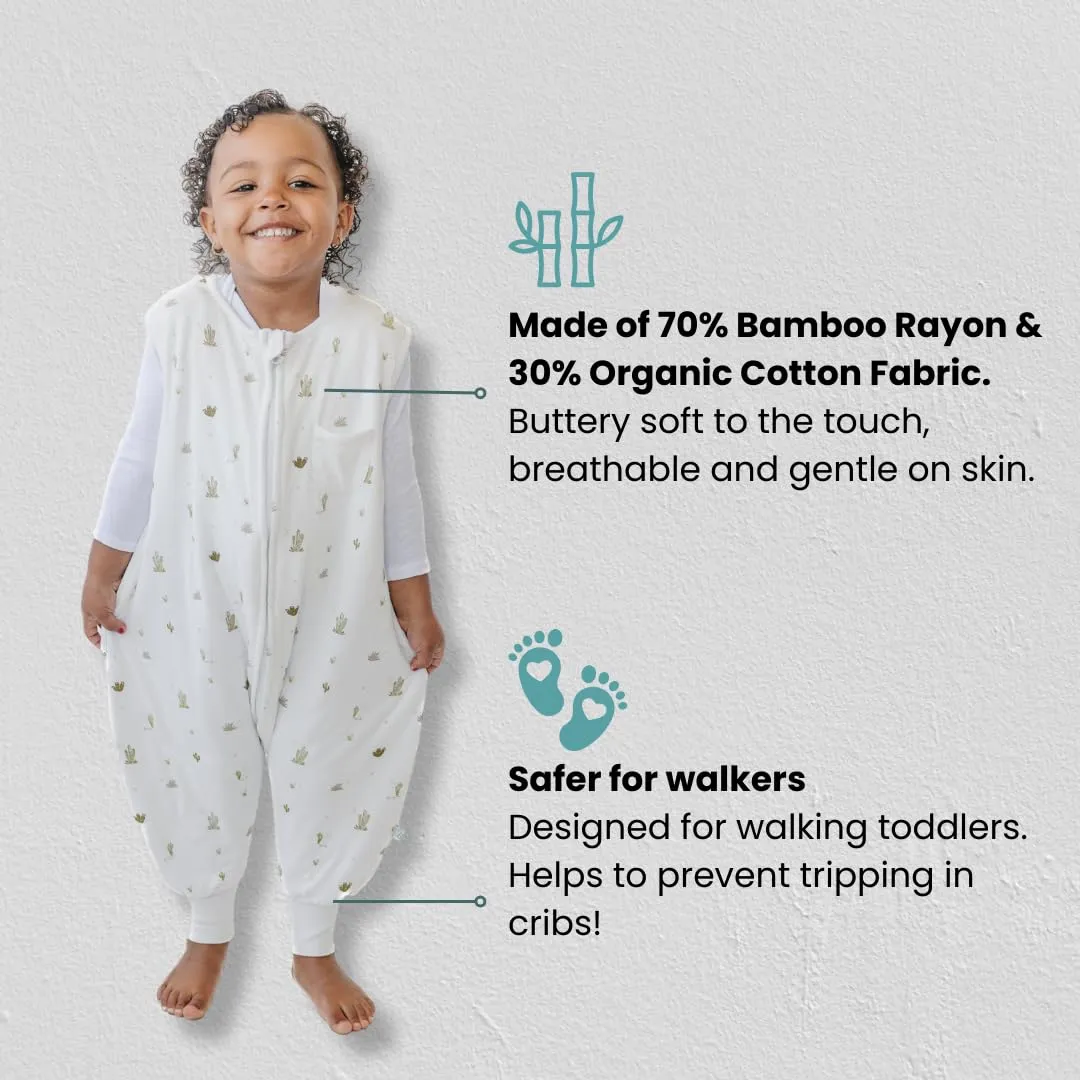Tealbee DREAMSUIT: Toddler Sleep Sack with Feet 12-18 Months, 18-24 Months - 0.8 TOG Lightweight Summer Baby Wearable Blanket for Walkers - Rayon Made from Bamboo, Organic Cotton Sleeping Bag - Cactus