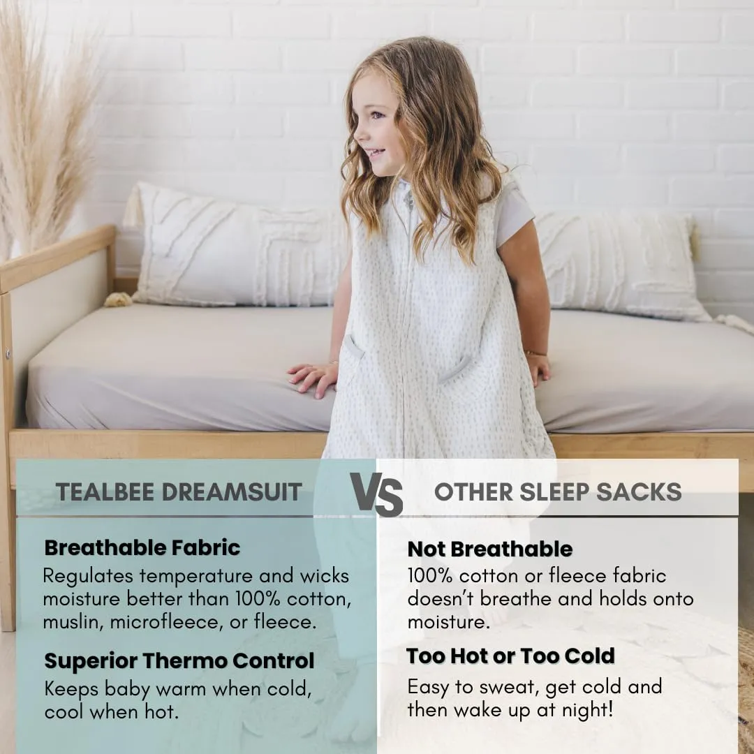 Tealbee DREAMSUIT: Toddler Sleep Sack with Feet 12-18 Months, 18-24 Months - 0.8 TOG Lightweight Summer Baby Wearable Blanket for Walkers - Rayon Made from Bamboo, Organic Cotton Sleeping Bag - Dash