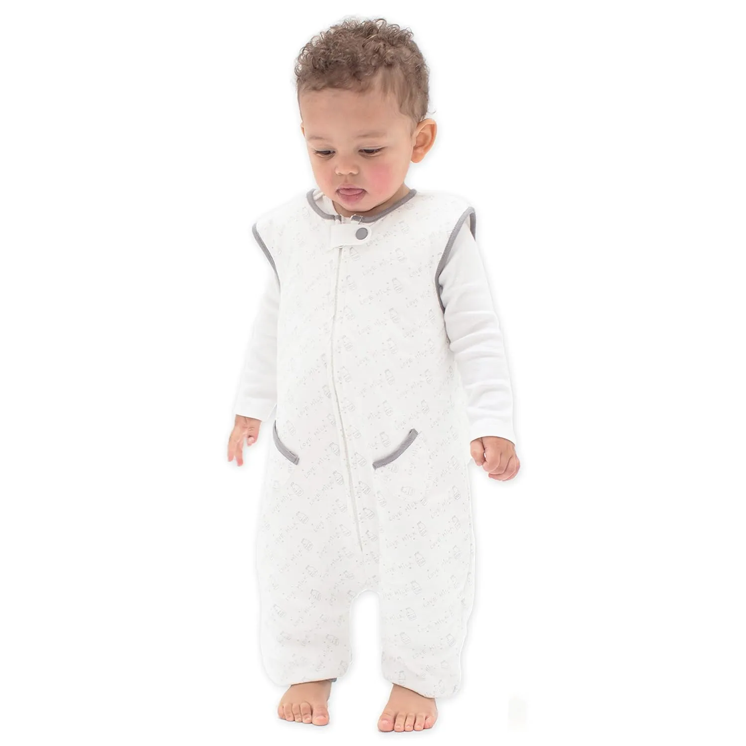Tealbee Dreamsuit: Toddler Sleep Sack with Feet 2T 3T - 1.2 TOG All Season Baby Wearable Blanket for Walkers - Rayon made from Bamboo, Organic Cotton Sleeping Bag - Love Milk