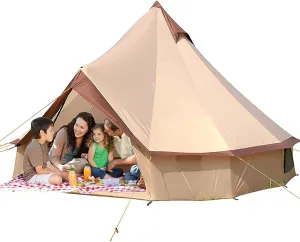 Tent Canvas Tent with Stove Hole Cotton Canvas Tents Yurt Tent for Camping 4-Season Waterproof Tent for Family Camping Outdoor Glamping, Luxury Teepee (C Ljusgr?)