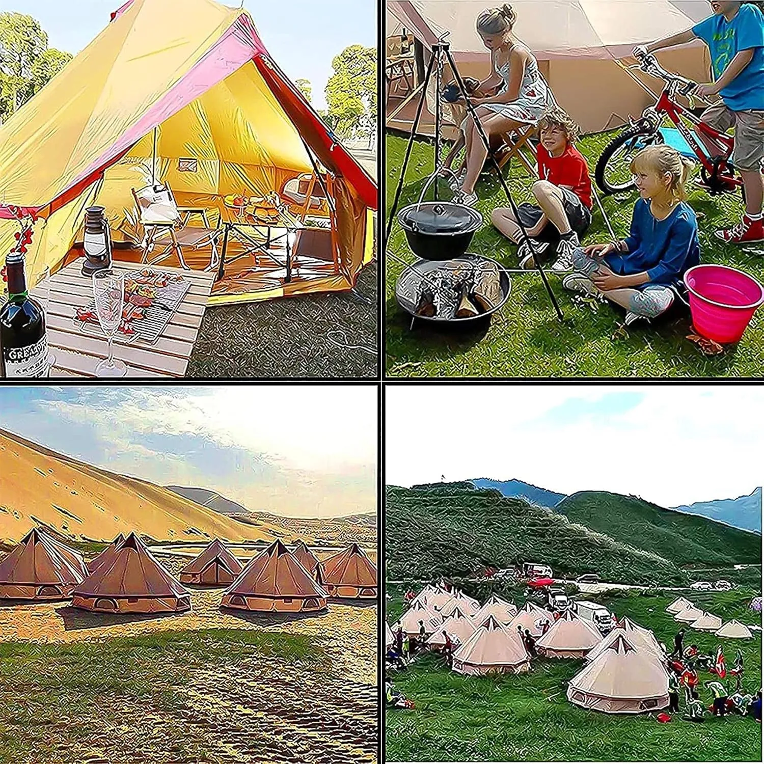 Tent Canvas Tent with Stove Hole Cotton Canvas Tents Yurt Tent for Camping 4-Season Waterproof Tent for Family Camping Outdoor Glamping, Luxury Teepee (C Ljusgr?)