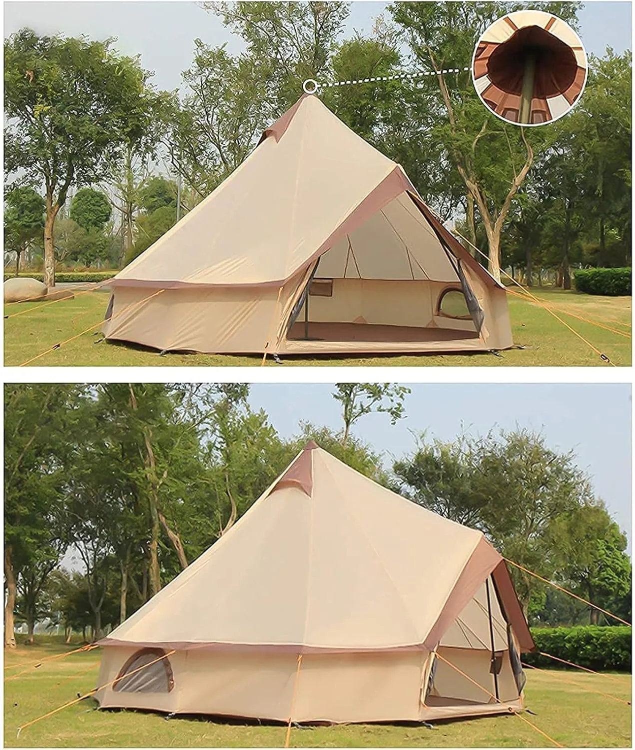 Tent Canvas Tent with Stove Hole Cotton Canvas Tents Yurt Tent for Camping 4-Season Waterproof Tent for Family Camping Outdoor Glamping, Luxury Teepee (C Ljusgr?)