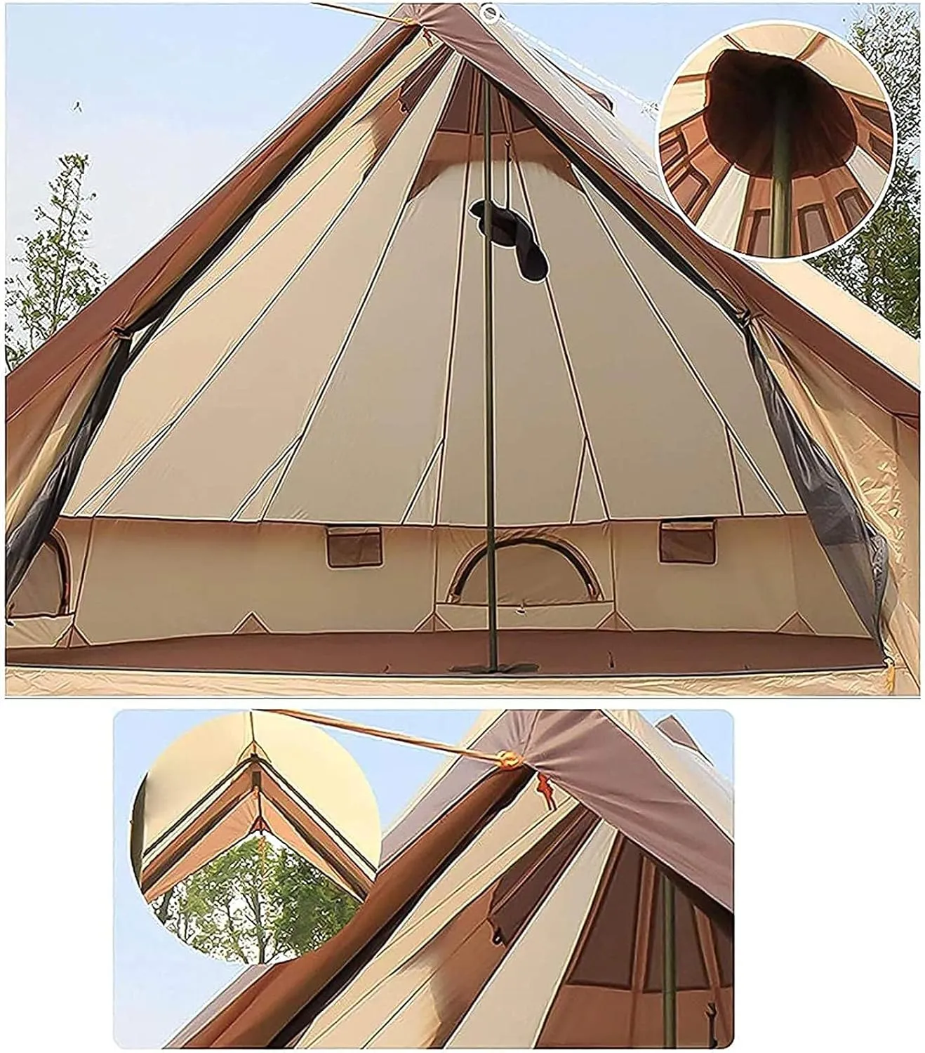 Tent Canvas Tent with Stove Hole Cotton Canvas Tents Yurt Tent for Camping 4-Season Waterproof Tent for Family Camping Outdoor Glamping, Luxury Teepee (C Ljusgr?)