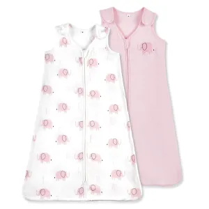 TILLYOU Cotton Sleep Sack 2 Pack - TOG 1 Baby Wearable Blanket with 2-Way Zipper, Extra Soft Sleeveless Sleeping Bag for Infants, Pink Elephant & Light Pink, 18-24 Months