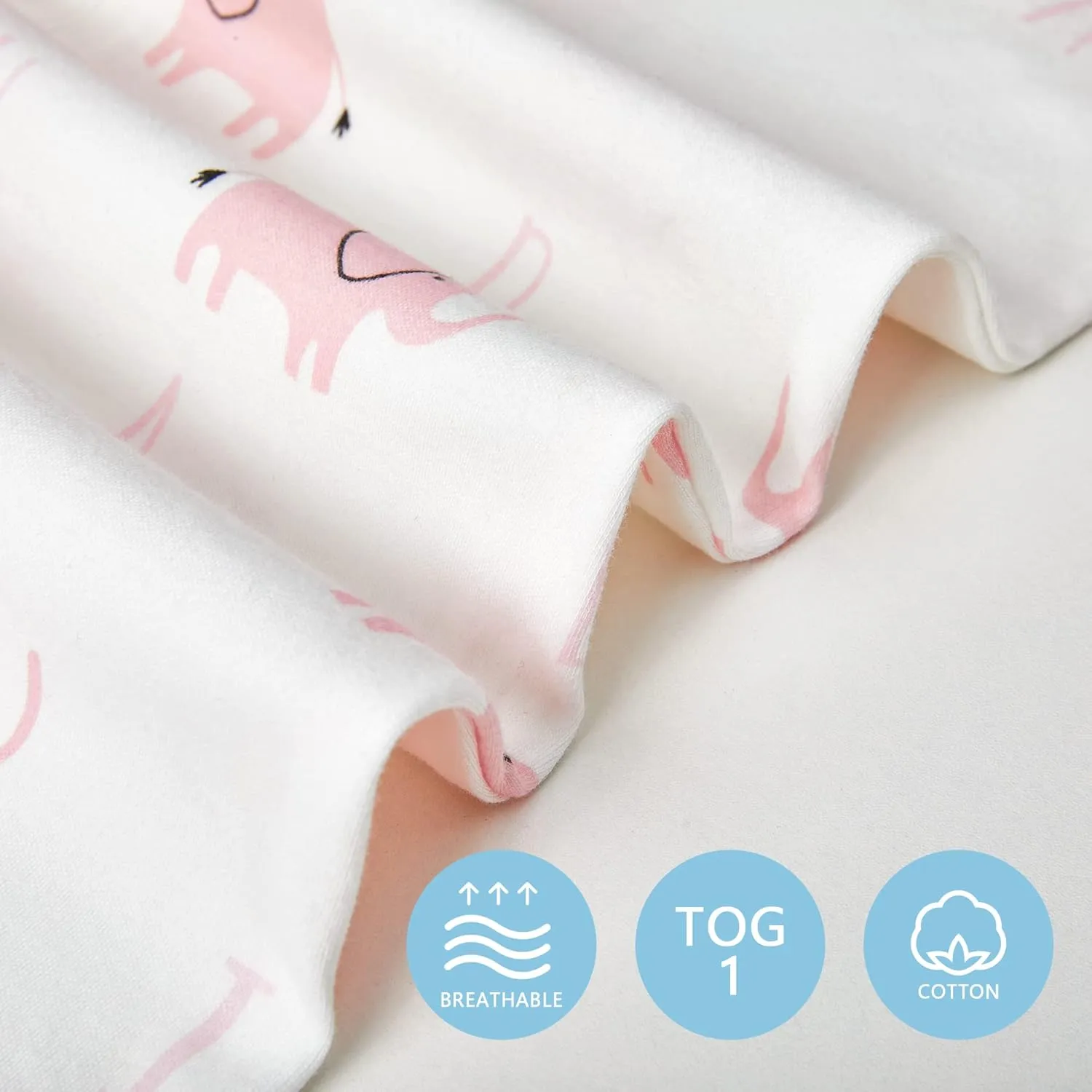 TILLYOU Cotton Sleep Sack 2 Pack - TOG 1 Baby Wearable Blanket with 2-Way Zipper, Extra Soft Sleeveless Sleeping Bag for Infants, Pink Elephant & Light Pink, 18-24 Months