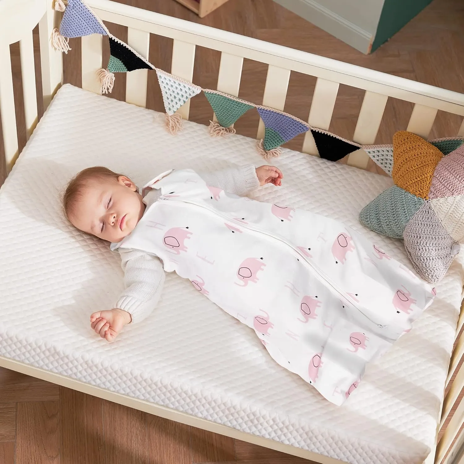 TILLYOU Cotton Sleep Sack 2 Pack - TOG 1 Baby Wearable Blanket with 2-Way Zipper, Extra Soft Sleeveless Sleeping Bag for Infants, Pink Elephant & Light Pink, 18-24 Months