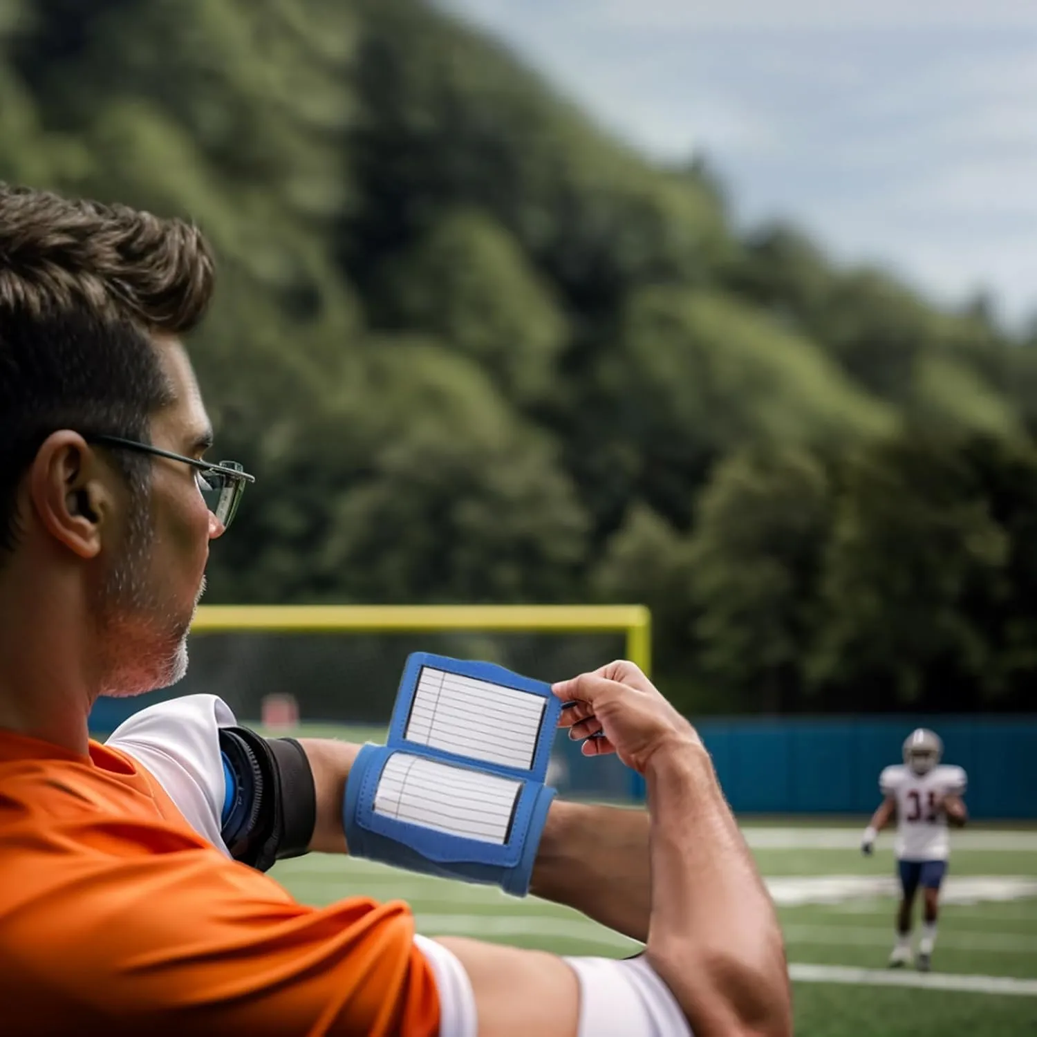 TopTie Football Play Wristband with Quarterback (QB) Playbook - Wrist Coach - 192 Stickers & 6 Sign Cards for Pack
