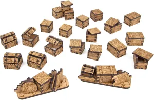 TowerRex Box & Chest DND Terrain, Furniture 28mm Scale Scenery, Accessories for Dungeons & Dragons, Pathfinder, Warhammer, Crate Obstacles Tabletop Wargaming Miniatures, RPG Fantasy Battle Mat