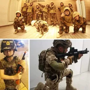 Toyfun Kids Tactical Vest Kit Woodland Camo Combat Assault Waistcoat Army/Military/Police Style, Adjustable and Multi-Colors