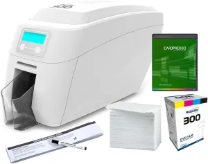 TPG Magicard 300 Dual Side ID Card Printer Printing with Advanced Features with TPG Start up Bundle, white