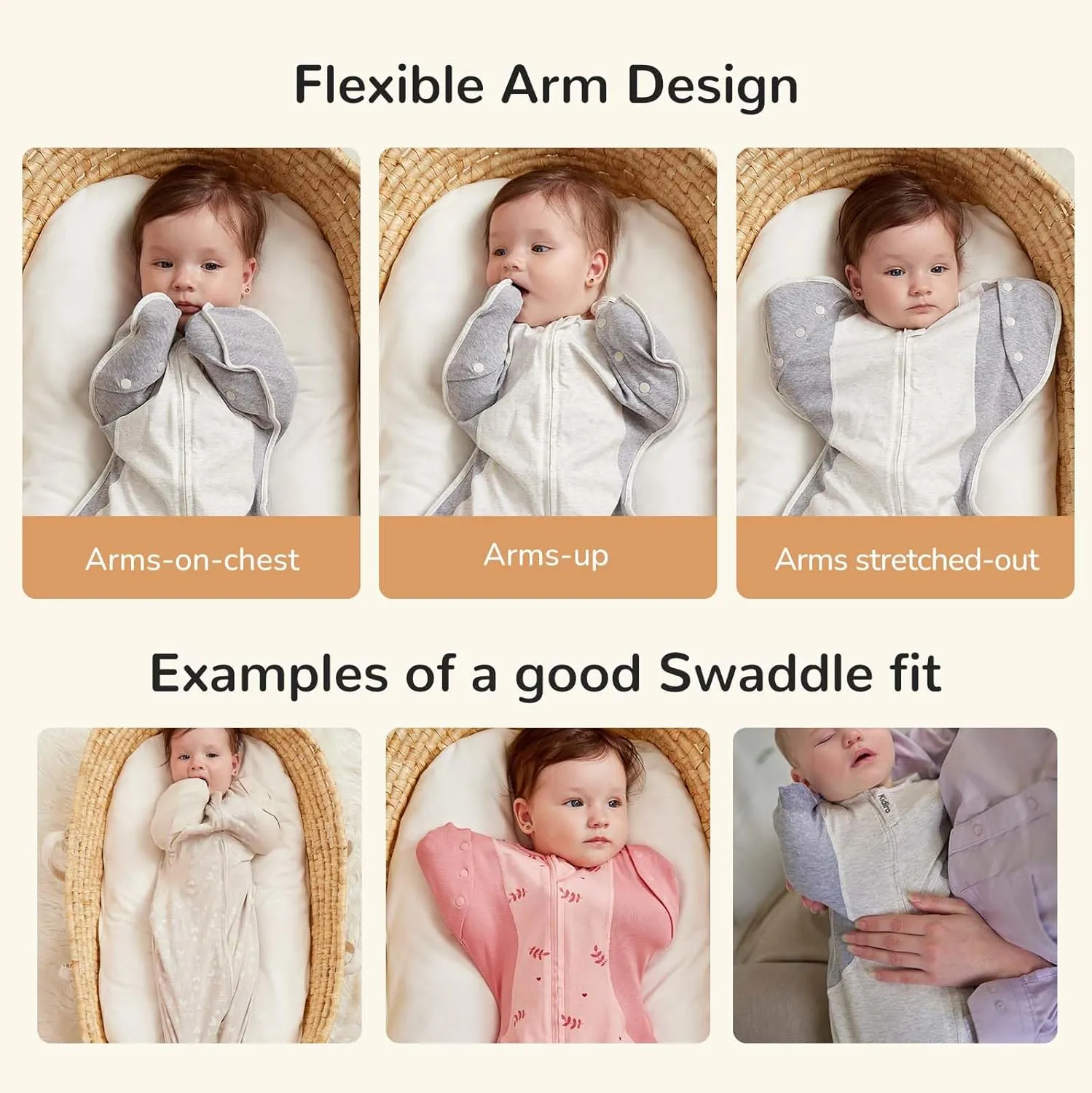 Transition Swaddle, Baby Swaddle 3-6 Months 12-18 lb, Arms In/Out Swaddle Sleep Sack with 2-Way Zipper Moisture-Wicking Fabric, Improves Sleep Snug Fit Helps Calm Startle Reflex
