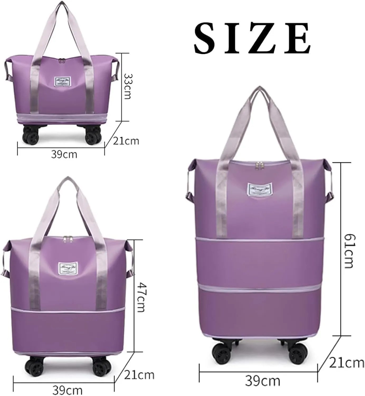 Travel Bag with Wheels - Expandable Foldie Wheeled Duffel 28-58L, Spinner Wheels, Waterproof - Perfect Carry On Luggage for Weekend Trips, Gym, Camping (Blue)