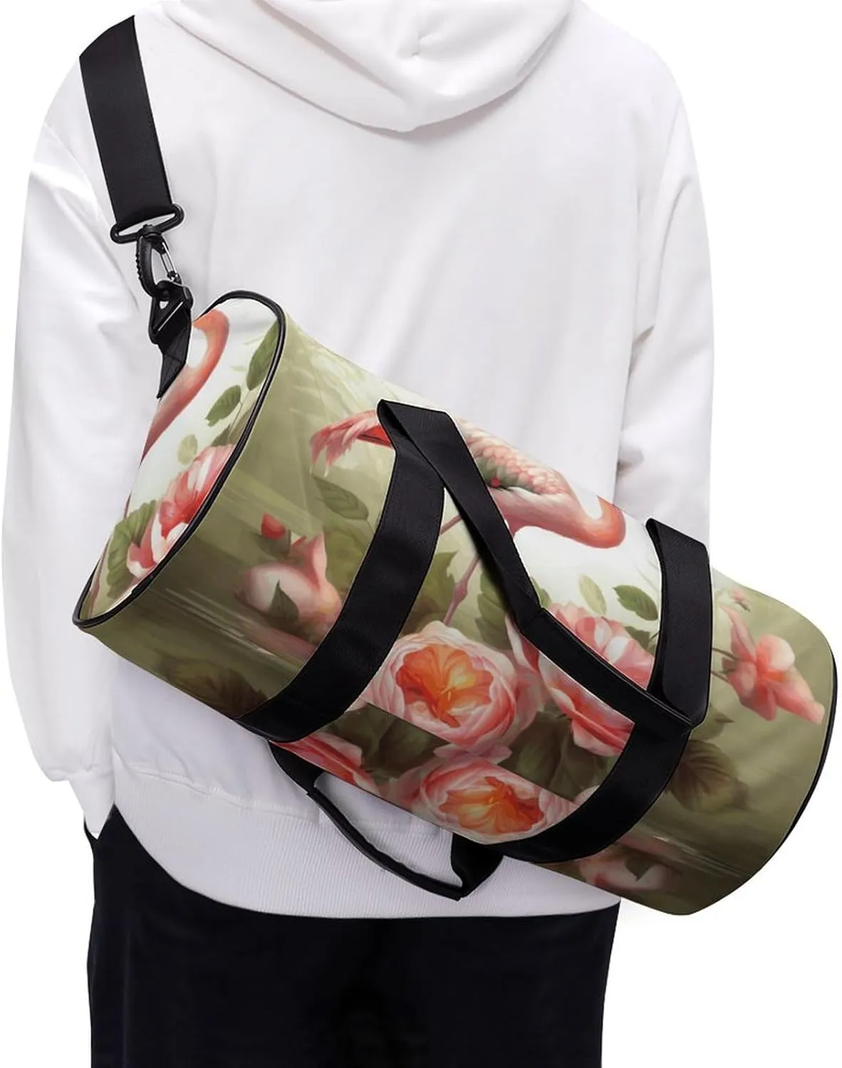 Travel Duffel Bag for Men And Women,Flowers And Flamingos Waterproof Sports Fitness Bag Portable Travel Duffel Bag