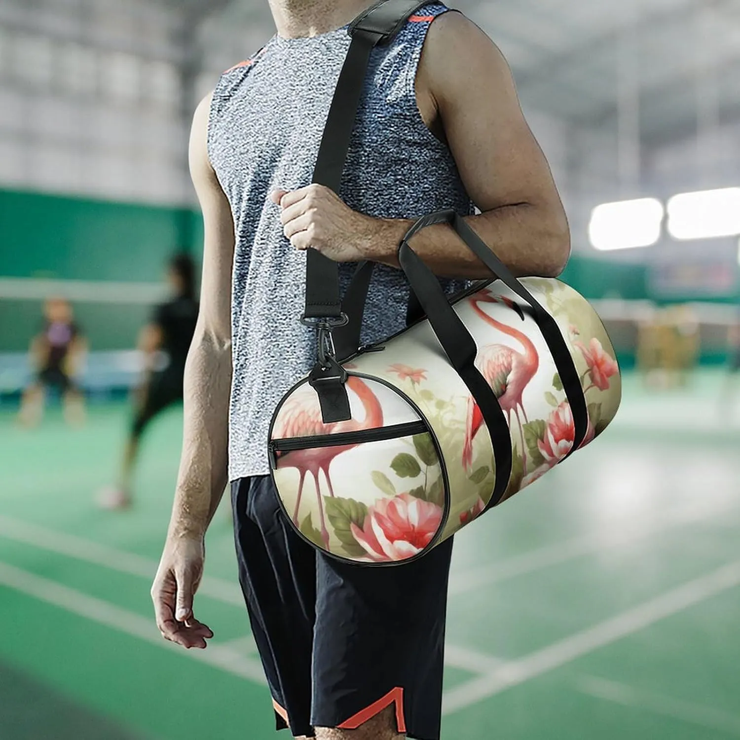 Travel Duffel Bag for Men And Women,Flowers And Flamingos Waterproof Sports Fitness Bag Portable Travel Duffel Bag