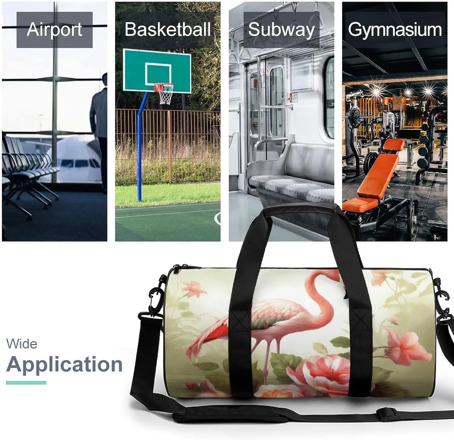 Travel Duffel Bag for Men And Women,Flowers And Flamingos Waterproof Sports Fitness Bag Portable Travel Duffel Bag