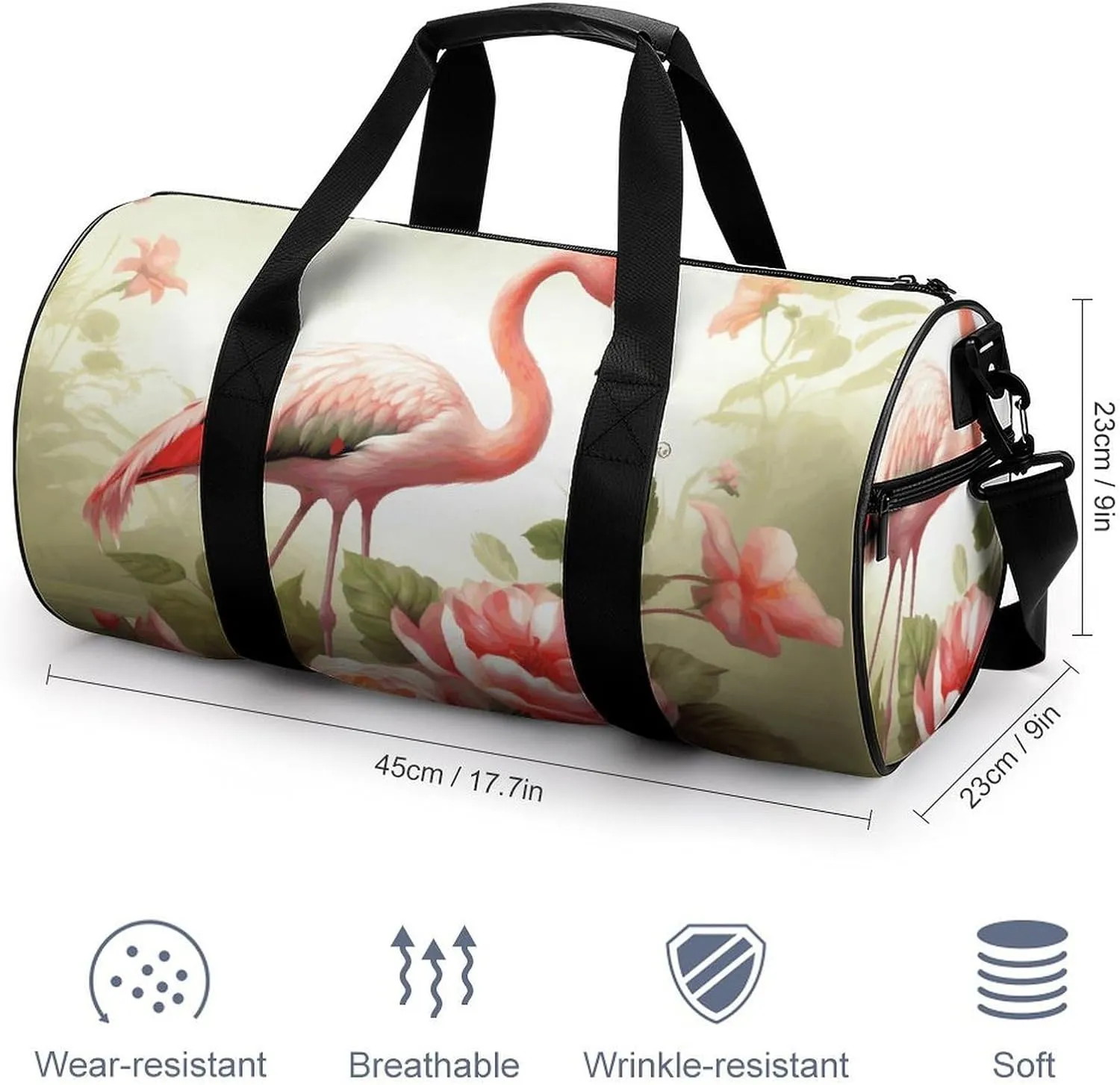 Travel Duffel Bag for Men And Women,Flowers And Flamingos Waterproof Sports Fitness Bag Portable Travel Duffel Bag
