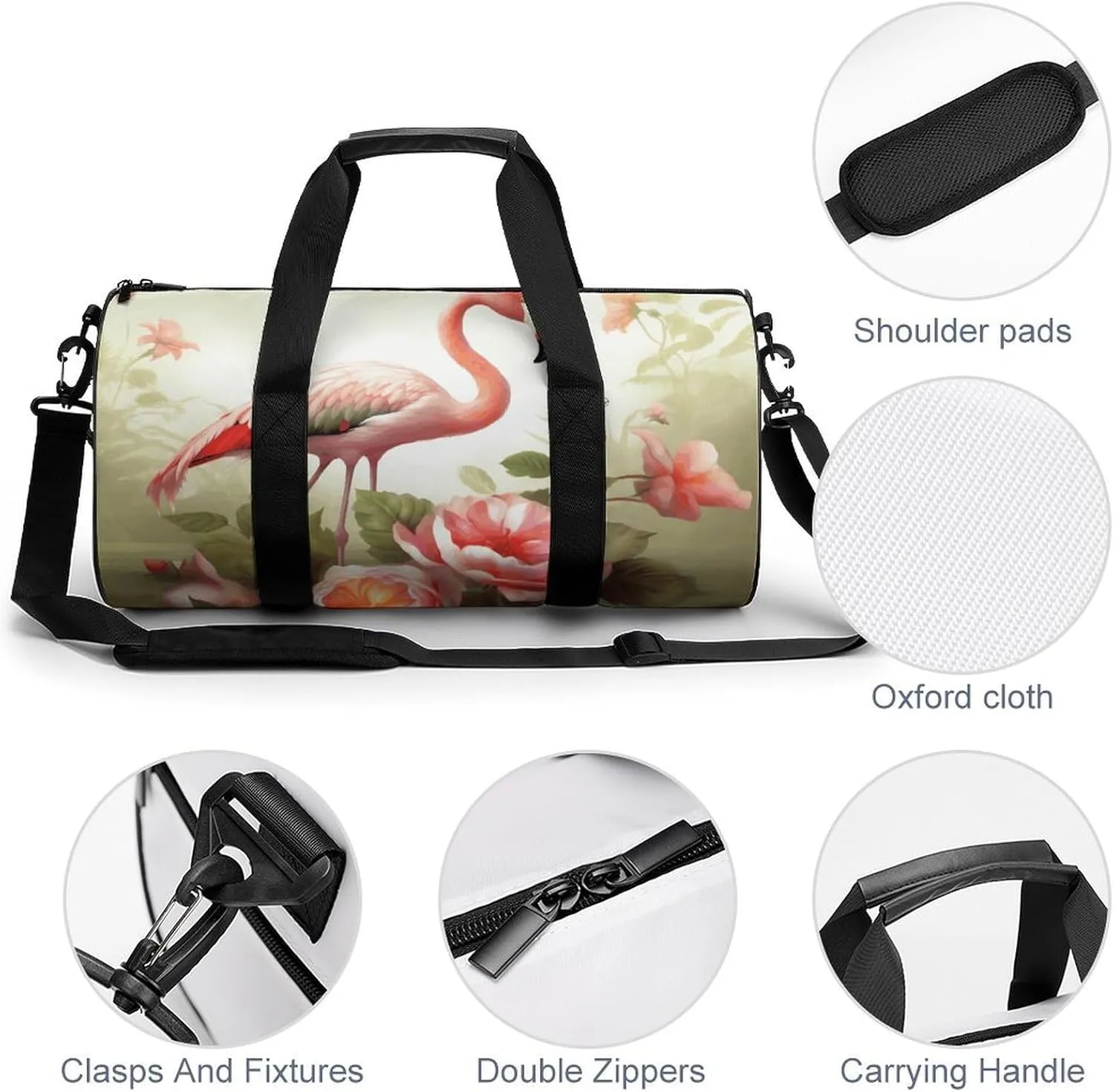 Travel Duffel Bag for Men And Women,Flowers And Flamingos Waterproof Sports Fitness Bag Portable Travel Duffel Bag